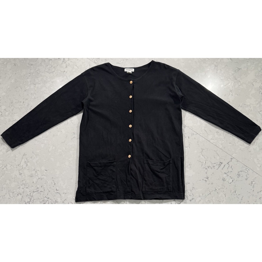 VTG 90s Jones New York Sport Cardigan Sweater Womens M Black Cotton Button Front